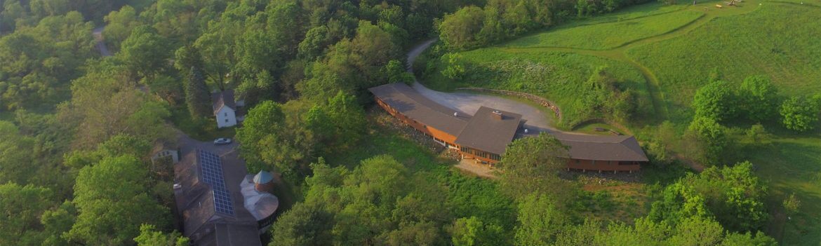 Ashland aerial landscape with lodge, Hawk Watch Hill, Visitor Center