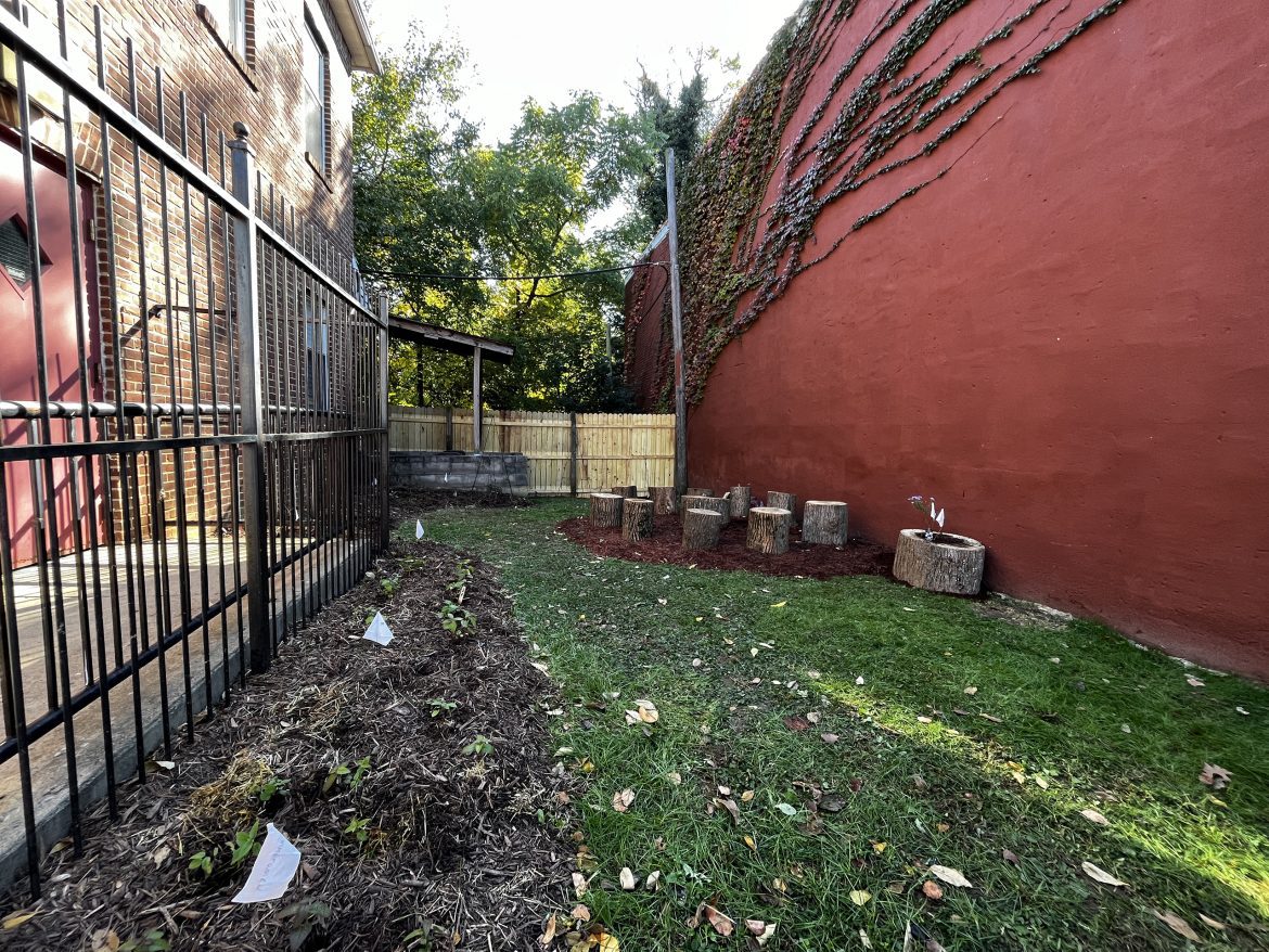 Dickerson Education Center in Wilmington, DE - view of garden after Pollinator Garden Installation. This project builds gardens to help flooding, heat, food insecurity.